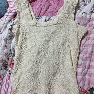 Aura Cream Textured Square-Neck Tank Top